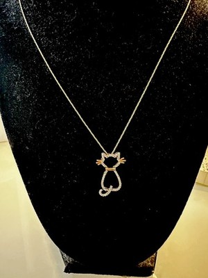 14K LARGE CAT ROSEGOLD PENDANT  WITH DIMONDS