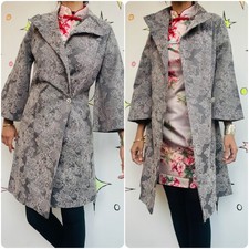 Y2K Silver Paisley Print Coat Vamp Glam Goth Fairycore Romantic Medium - M