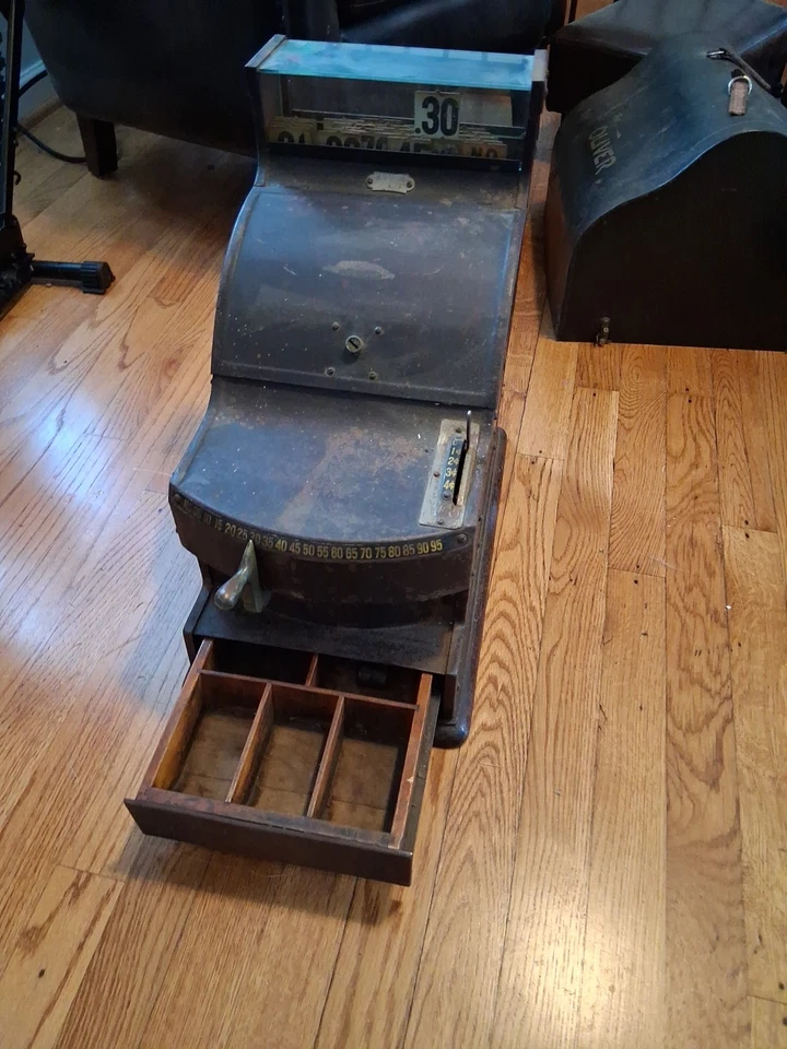 СТАРИННЫЙ МЕТАЛЛИЧЕСКИЙ КАССОВЫЙ АППАРАТ Tabernacle ЭПОХИ 1920-х годов ЧЕРНЫЙ стиль рычага  - Изображение 4 из 4