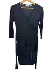 New York & Company Black Long Sleeve Tiered Dress Size XS V-Neck Tie Waist