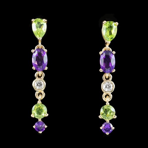 EDWARDIAN STYLE SUFFRAGETTE DROP EARRINGS 9CT GOLD - Picture 2 of 5