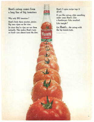 Hunts Tomato Catsup Print Ad Vintage Advertisement Food Advertising Ketchup 1965