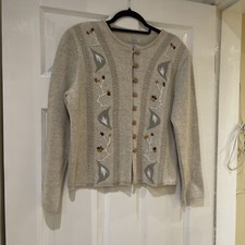 Vintage Beige Linen Cardigan – Amber Details, Lightweight Knit Sweater