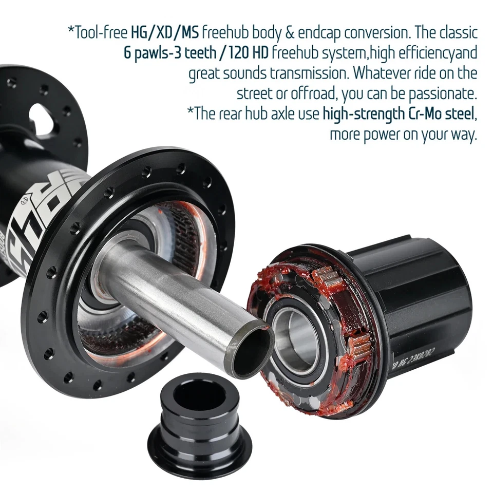 Buje de bicicleta BOOST MTB 6 patas 120HD 28 32H HG MS 8-12S 110x15 mm 148x12 mm eje pasante Foto 2 de 4