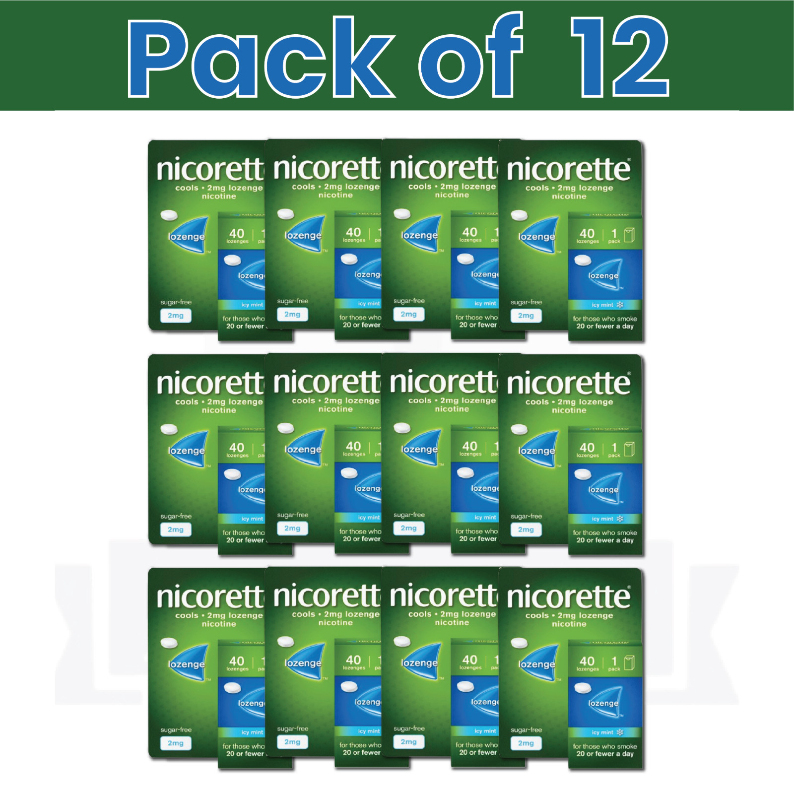 12 X Nicorette Cools 2mg Lozenge Icy Mint 1X40 Lozenges PACK OF 12