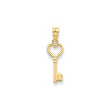 Women's Ladies 14K Yellow Gold Polished Heart Key Fancy Pendant For Necklace