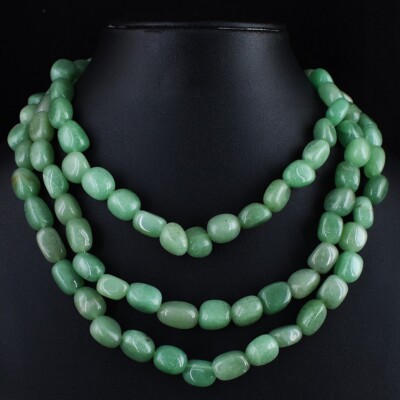 3 Strang 1037 kt ovale Form grüner Aventurin Perlen Halskette Schmuck AK 02 E576