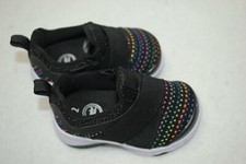 Baby Girls Shoes BLACK SNEAKERS w/ COLORED DOTTED LINES Pull On SIZE 3
