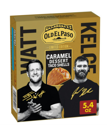 Old El Paso JASON KELCE and JJ WATT Carmel Dessert Taco Shell Collector 2 Pack