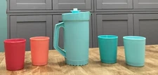 Tupperware Mini Serve-It Set-Colorful Tumblers and Push-Button Pitcher-NEW