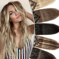 Clip in Human Hair Extensions Full Head 100 Real Remy Hair 24" 8PCS Long Ombre