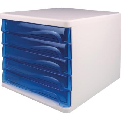 helit Schubladenbox, 5 Schbe, weiá/blau-transparent