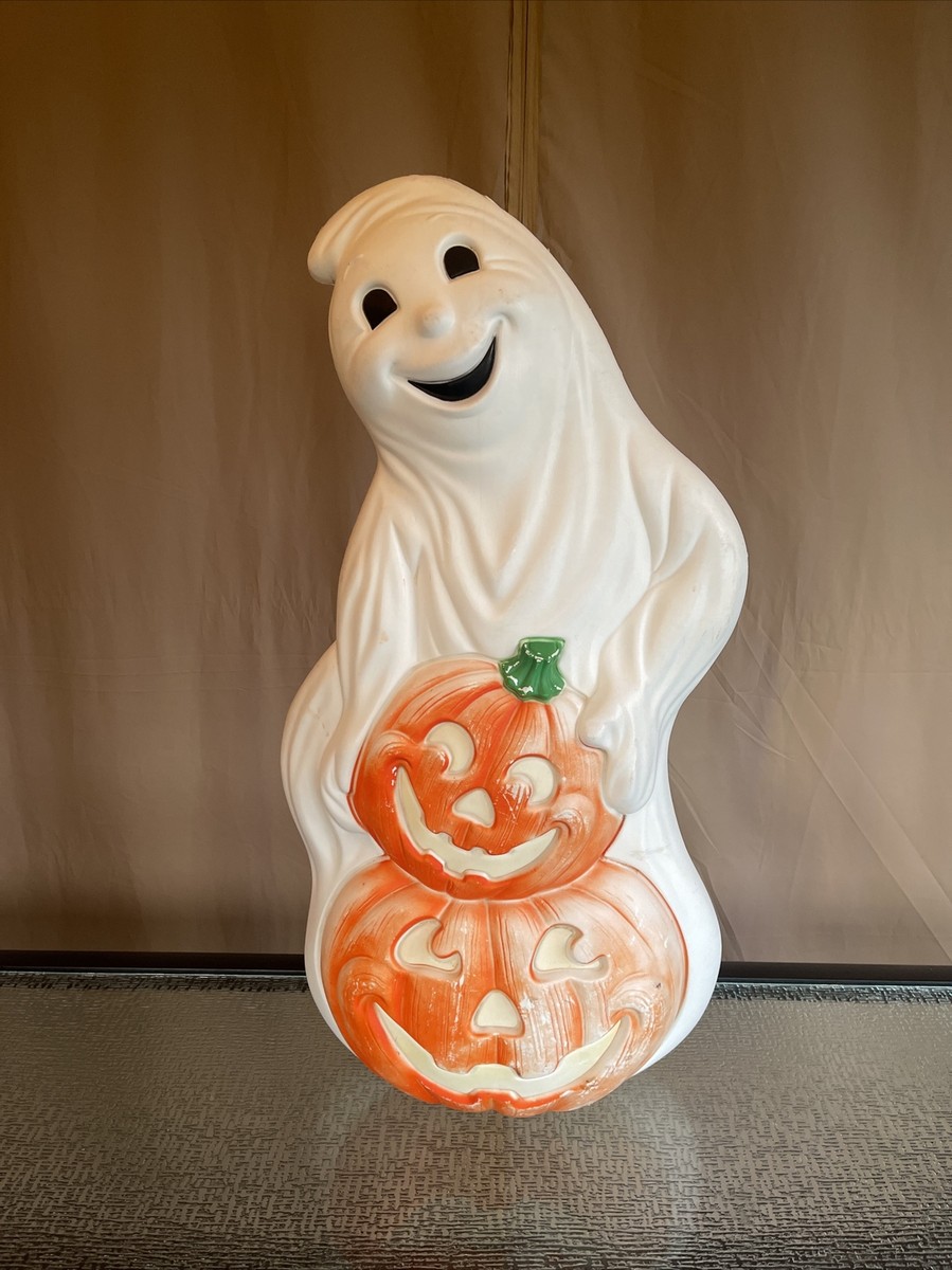Vintage Happy Ghost With Pumpkins Blow Mold Halloween Yard Decor