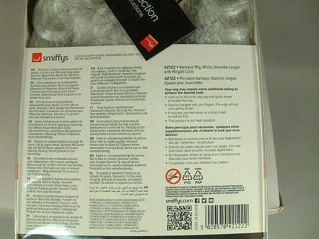 Peluca barroca Smiffys blanca teatro juego de rol Halloween et. ¡MIRA EN CAJA ORIGINAL! Foto 3 de 4