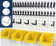 WallPeg 43 pc Peg Hook Kit & Plastic Bins - Pegboard Assortment Organizer 43YB