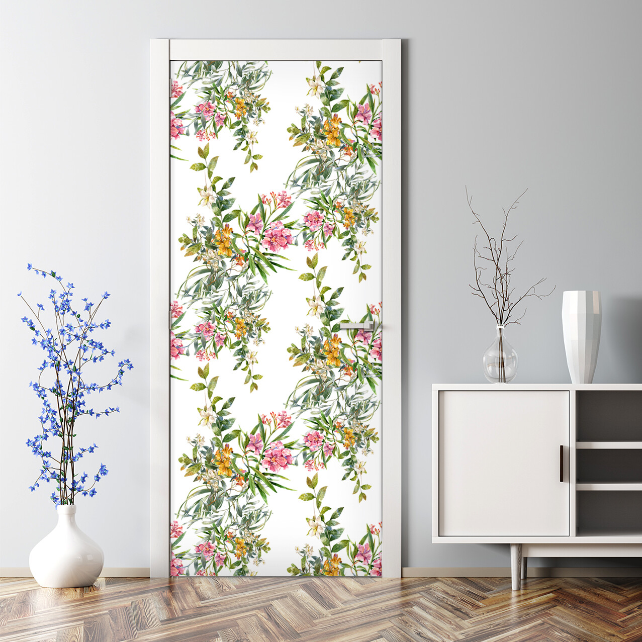 Bubble Free Door sticker Flowering Trees Peel and stick Floral Watercolour Home
