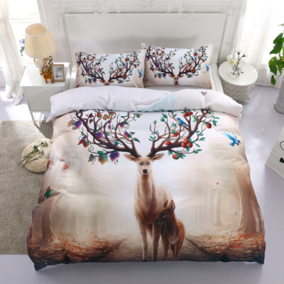 3D Hirsch Obst Mutter Kind Kunst Quilt Cover Set Bettwäsche Sets Kissenbezüge 64