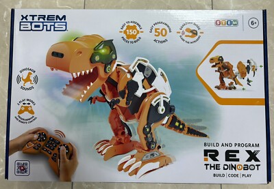 Xtrem Bots Rex der Dinobot Fernbedienung Build Code Lichter Sounds orange RC Kinder Spielzeug