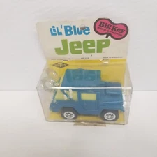 Vintage MDR Toys Big Key Wind Up Motor Lil' Blue Jeep Toy, Nice Shape
