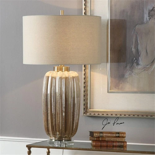 Uttermost Gistova Steel Ceramic and Crystal Table Lamp in Ivory and Rust Brown - Picture 2 of 4