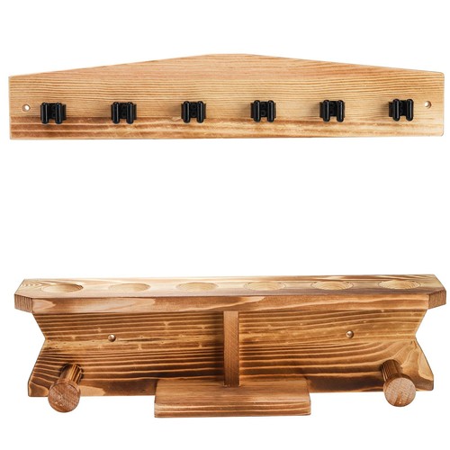 Wall Mount Pool Cue Stick Holder, Wood Billiard Cue Rack, Hold 6 Cues and 2 - Picture 2 of 8