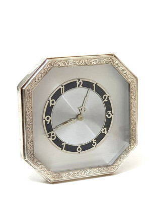 Kienzle Silber 835 Handaufzug Tischuhr mit 8-Tagewerk um 1900   Rarität