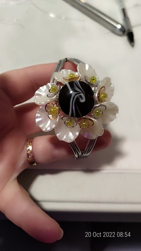 Handcrafted Egyptian Style cuff Bracelet with decorative glass bead wire wrap - Picture 5 of 8