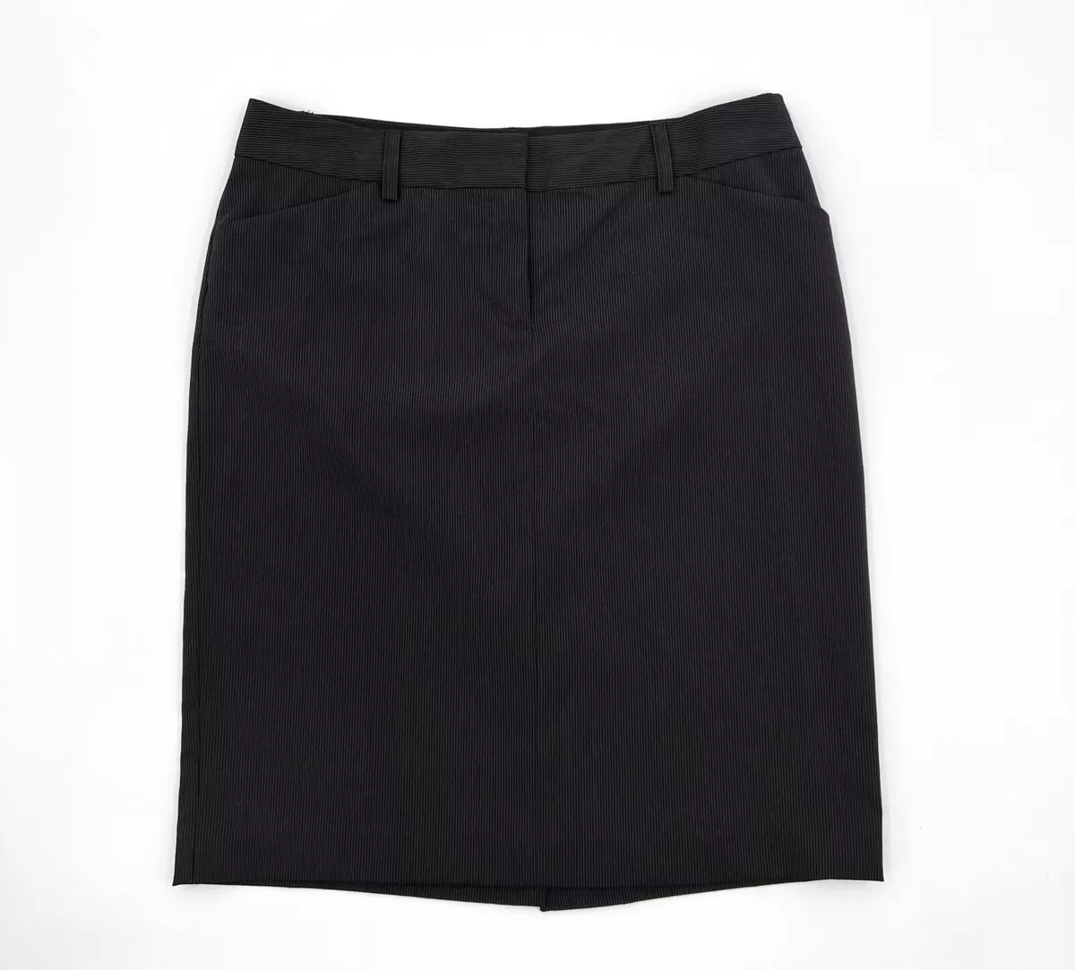 Vintage Express Skirt Womens 6 Black Pinstripe Slit Button A Line