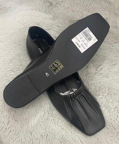 Topshop Womens Black Leather Libby Ruched Flat Shoes RRP £35.99 - Picture 7 of 12