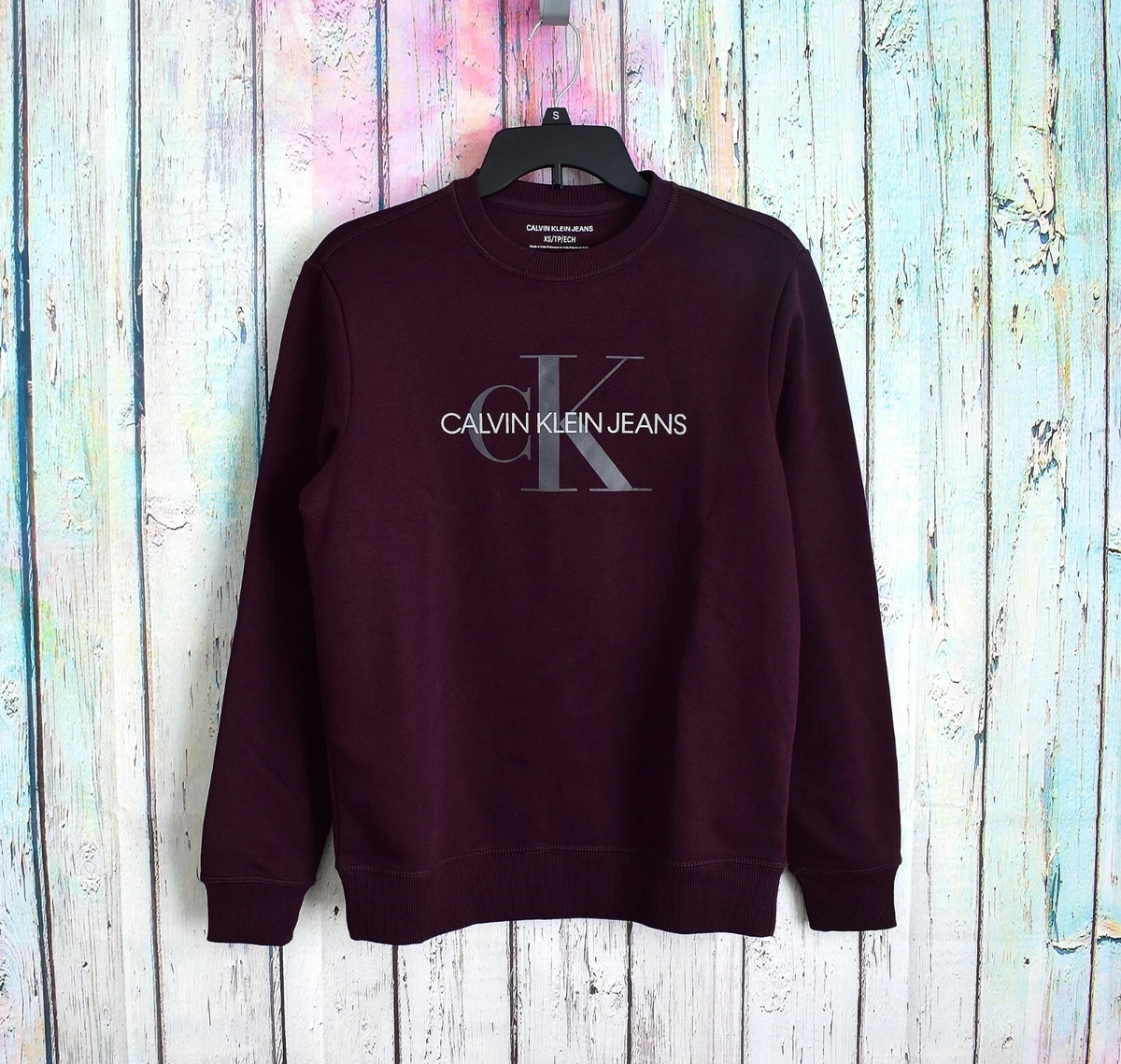 Men's Calvin Klein Jeans Monogram Logo Sweatshirt Crewneck XSMALL Maroon  NWOT