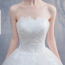 UK White Ivory Strapless Beaded Floor Length A Line Wedding Dresses Size 6-18