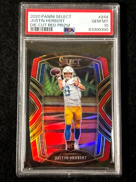 2020 Panini Select Club Level Die-Cut Red Prizm Justin Herbert RC #244 PSA 10