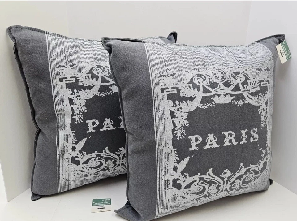 Par de almohadas Ashland Paris Theme Throw Acent 18x18 gris carbón nuevas con etiquetas Foto 2 de 4