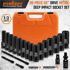 20PC Deep Socket Set Impact 1/2" Drive Extension Bars Flexible Adapter 10-24mm