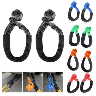2PC 1/2'' Soft Shackle Rope Synthetic Tow Recovery Strap 41000LBS Breaking Power