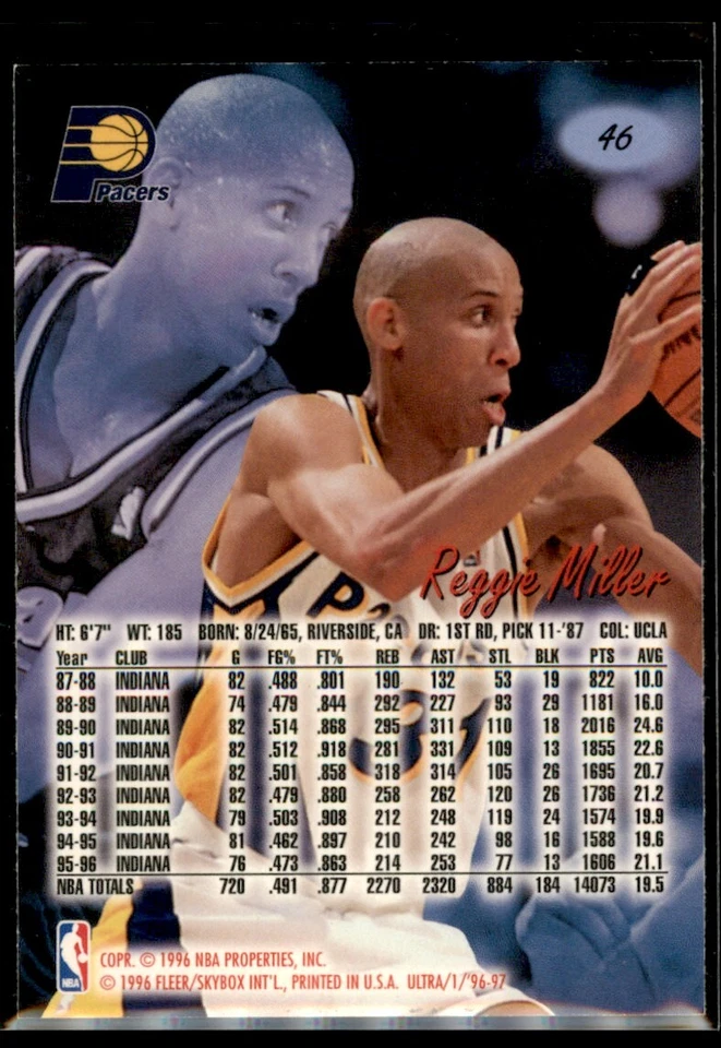 1996-97 Ultra Reggie Miller Indiana Pacers #46 - Image 2 of 2