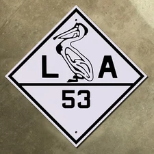 Louisiana state route 53 LaPlace Frenier highway road sign pelican 1930s 12x12
