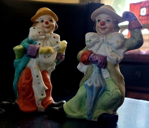 Par de estatuillas de payaso de porcelana de 5,5" de colección UCGC; paraguas/guitarra/mandolina - Imagen 12 de 12