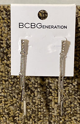 BCBGeneration BCBG Jewelry Silver Tone Chain Link Rhinestone Earrings BC42075