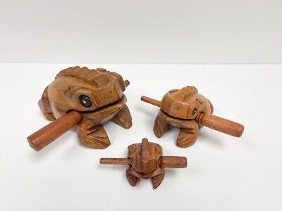 未使用 木製 ギロ Frog Guiro Musical Percussion Instrument Wooden Hand Carved Fair