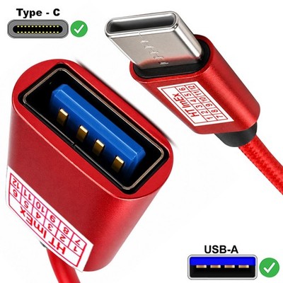 USB C OTG Adapter Cable USB A Female Red Nylon for Flash Drive Access
