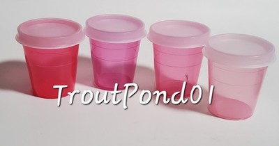 TUPPERWARE Midgets Mini Bowls 2 oz Set 4 Small Cups Pink Fuchsia Rose Pastel New