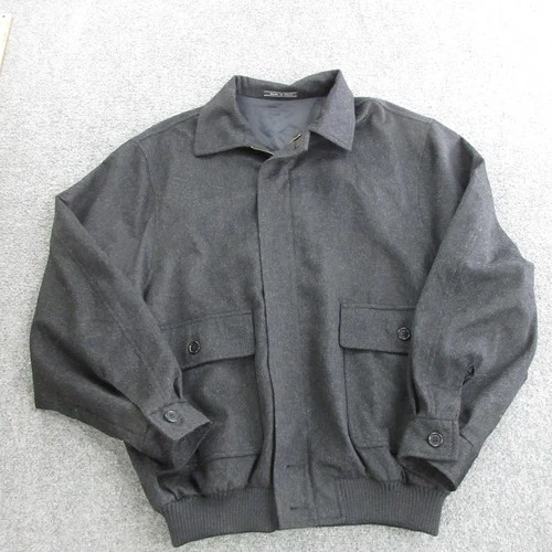 Posh Jacket Mens Large Gray Wool Bomber Made In Italy Full Zip Lined Pockets - product listing photo