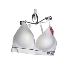 Hanes Women White Ribbed Wireless Seamless Contour Bra MHB004 Plus Size 2XL NWT