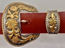 Western 2 tone Ranger belt with hand cut leather belt.