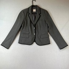 Gap The Academy Blazer Women 8 Grey Black Trim Crest Button Knit Jacket