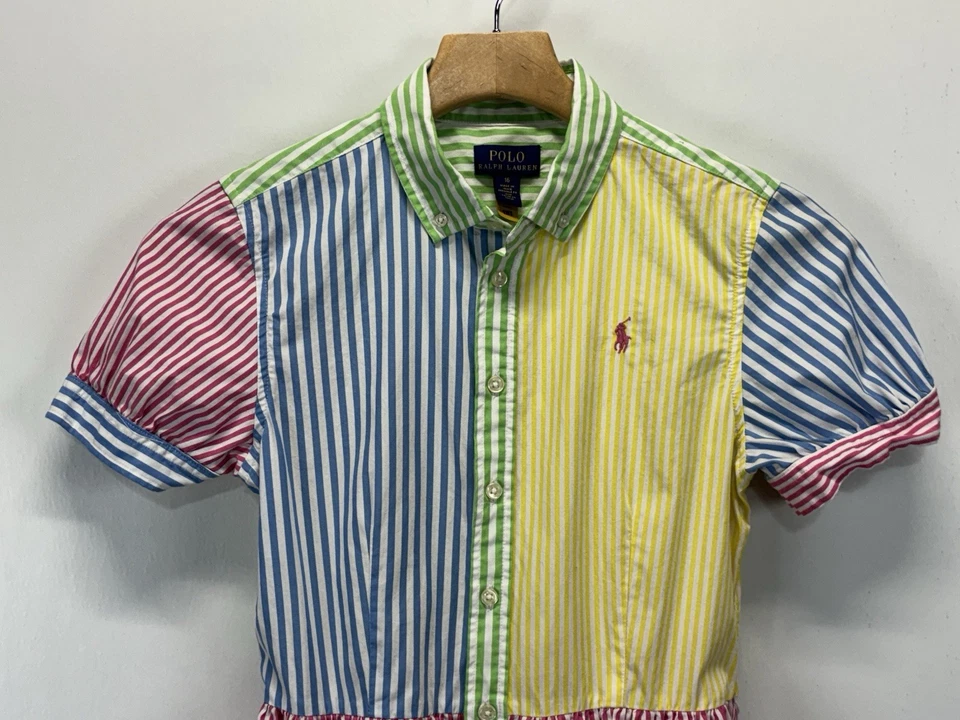 Polo Ralph Lauren Striped Shirt Dress Sz 16 Girls Pockets *no Belt* Multicolor - Image 2 of 4