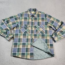 Vintage Sears Fieldmaster Jacket Mens Large Blue Green 70s Flannel Quilted