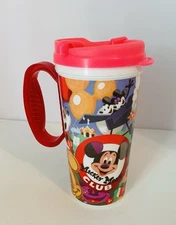 Walt Disney World Red Whirley Warren Plastic Cup With Pink Lid Mickey Friends