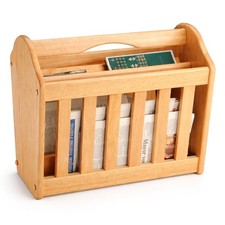Standing Magazine Rack Rubberwood Newspaper Mail Wooden Shelf Storage Holder 